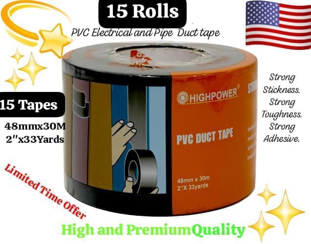 15 Rolls 2" X 30M Premium PVC Electrical Pipe Insulation Duct Tape Vinyl SUV 3M