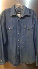 Vtg Wrangler Denim Shirt Pearl Snap Long Sleeve Western Cowboy Ranch Work XL
