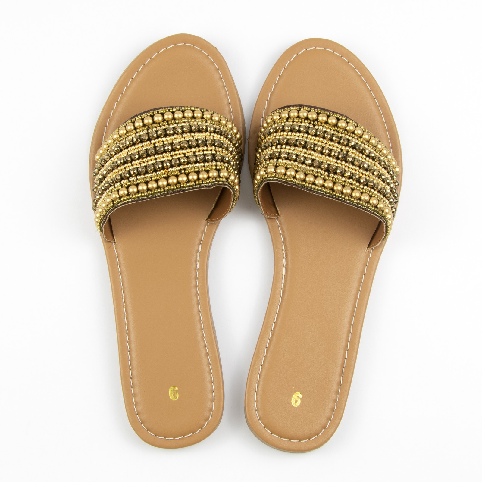 PANTOFOLA D’ORO Sandali donna Skyline Collection memory foam oro con perline a mano taglia 10