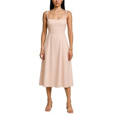Azazie Pink Sleeveless Tie Strap Bridesmaid Cami Tank Fit & Flare Midi Dress 14