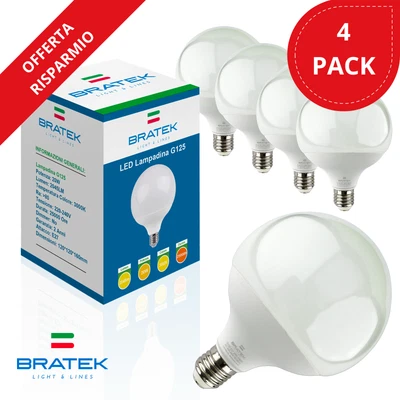 BRATEK 4PZ Lampadine LED E27 Globo Sfera Luce Fredda Calda Lampadina 20W Chip Samsung