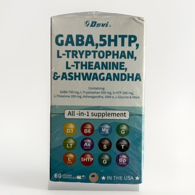 Dsvi GABA 5-HTP L-Tryptophan L-Theanine & Ashwagandha 60 Capsules Exp 09/27 