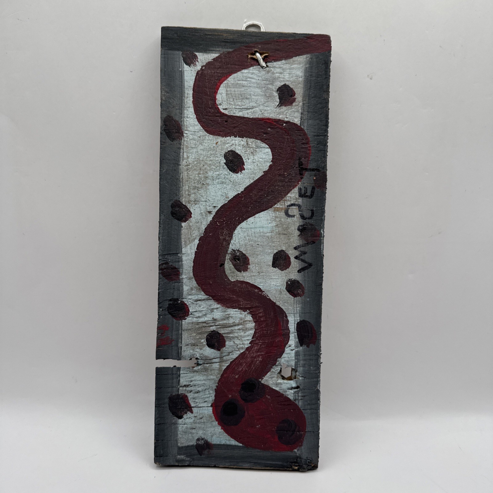 Original Mose Tolliver T Maroon Snake Folk Art Soda Can Tab Hanger 11