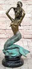 Mermaid Sea Nymph Mythology Fantasy Art Art Deco Bronze Marble Statue Nude Gift