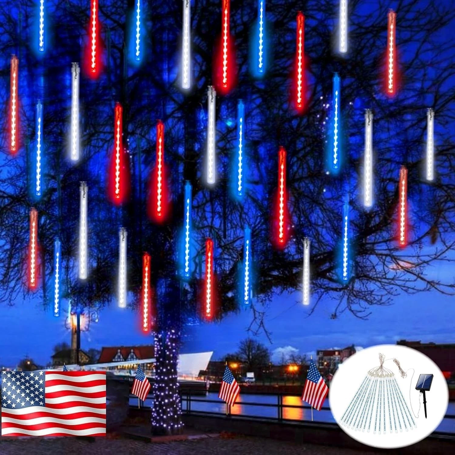 Patriotic 4th of July Outdoor Decorations - 250th Anniversary Solar Meteor Showe