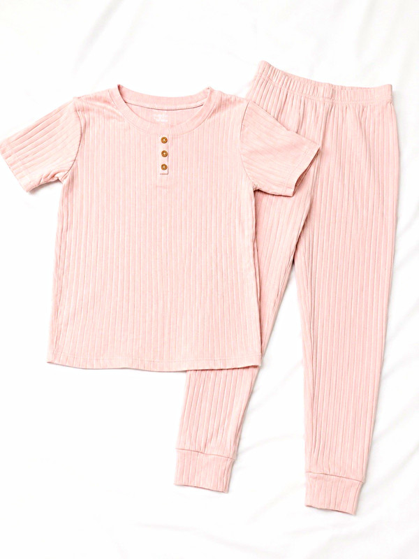 Carter's Girls size 10 Pink Ribbed Knit 2pc Button Top & Pants Set pajamas