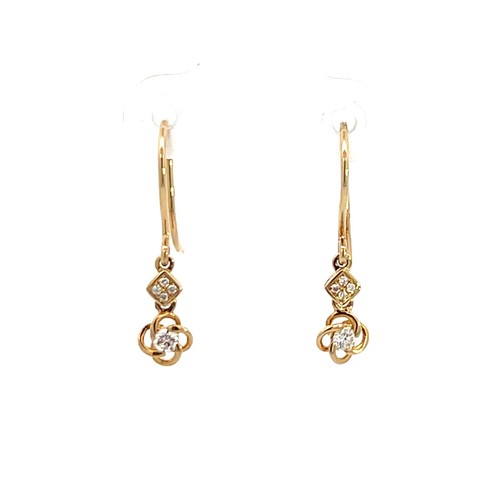 Natural Diamond .08tcw petite dangle drop earrings 14k yellow gold hooks NEW - Picture 2 of 8