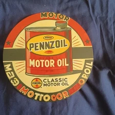 8" Round Metal Sign Man Cave Wall Art Garage Bar Gas Station Pennzoil Oil Auto