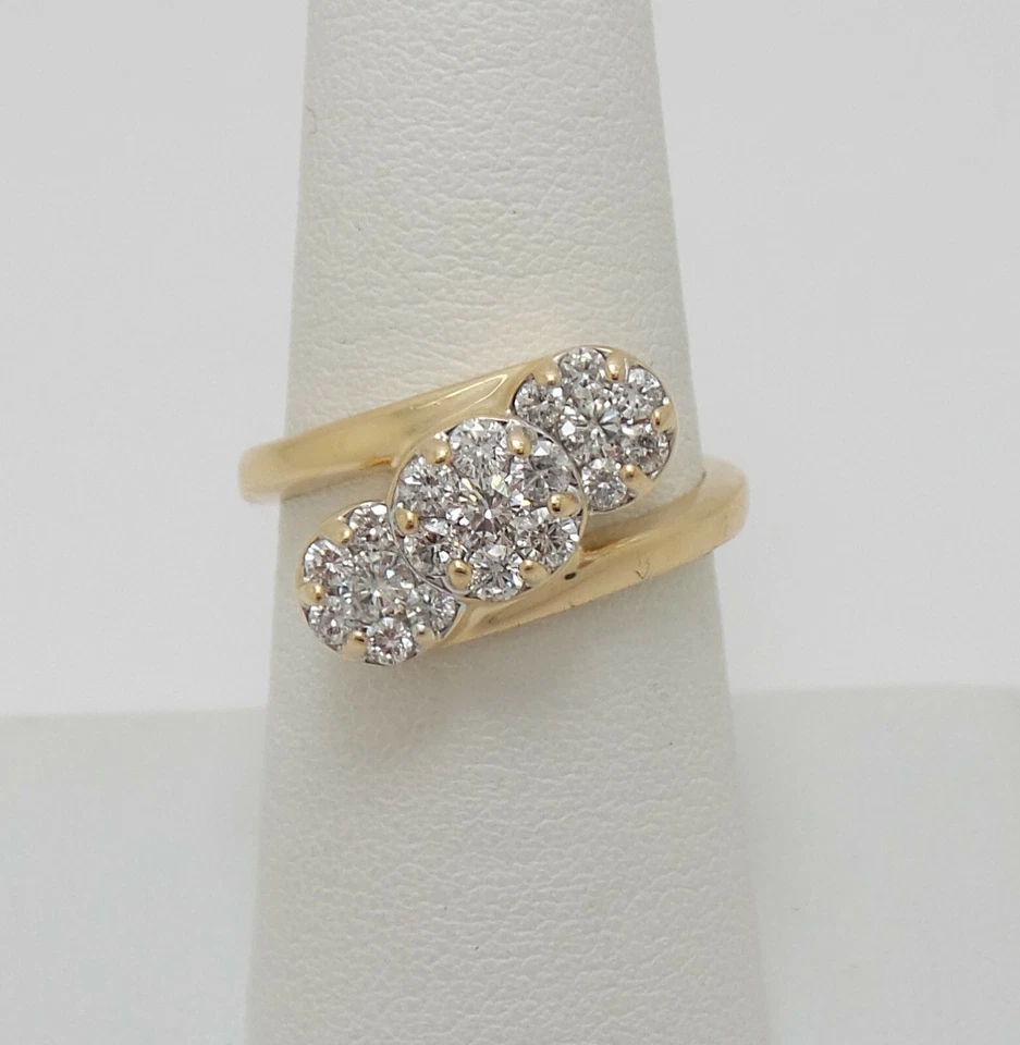 Anillo de boda nupcial aniversario racimo de diamantes naturales de 1 quilate oro amarillo de 14 quilates Foto 2 de 4