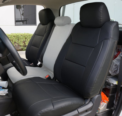 Camaro Seat Covers IGGEE Black/Grey Faux Leather Seat Covers For 2010 2015 Chevy Camaro Front Pair