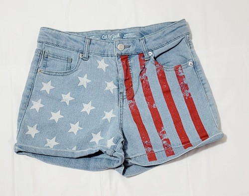 Cat & Jack Girls Shorts USA Flag Size XL 14/16 Super Strech - Picture 2 of 8