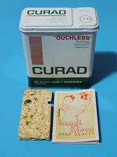 Curad Bandage Tin, Soap Leaves, Small Vintage Sponge D5