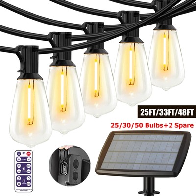 25/33/48ft Solar Outdoor String Lights Waterproof Patio Lights w/ Remote Control