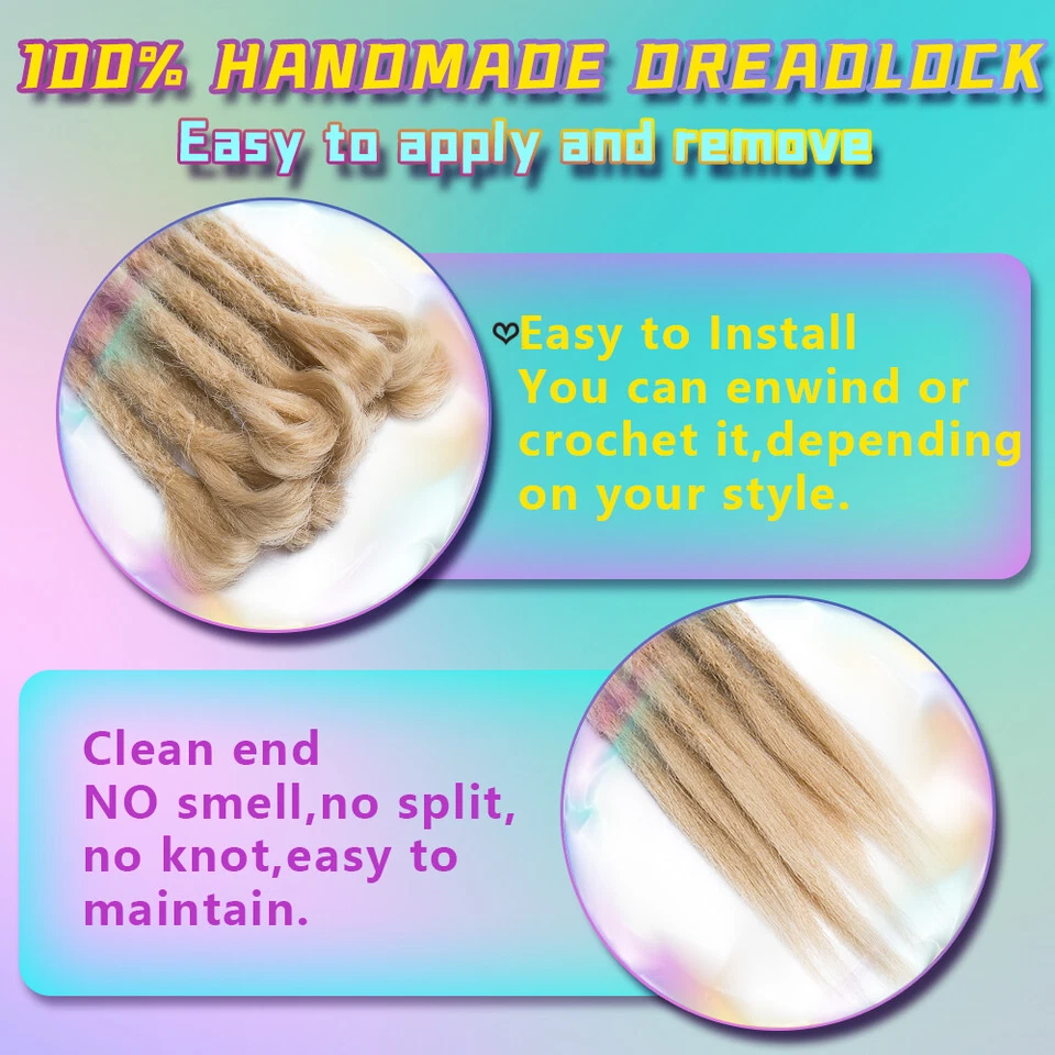 Extensiones de cabello hechas a mano de lana ombre rastas de un solo extremo mechones 20"/24" Foto 4 de 4