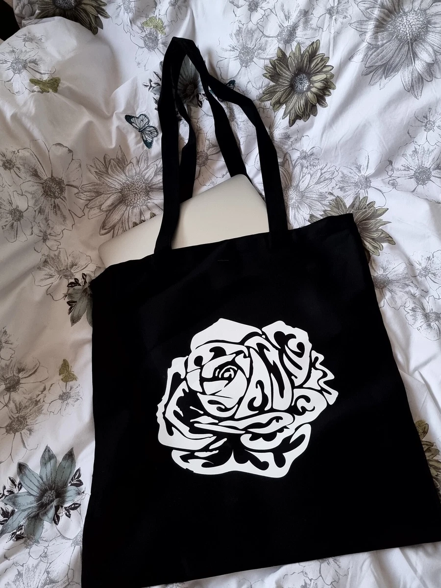 Rose printed tote bag black and white