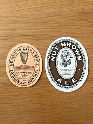 Guinness and Nut braune Ale-Etiketten. Bank Springs Brauerei, Kirksanton