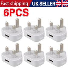 6 Pack UK USB Wall Charger 3 Pin Plug Mains Adapter For Phones, Tablets Power UK