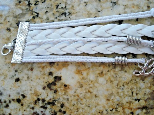 Love Adjustable WHITE Faux Leather Corded Tree of Life Glass Cabochon Bracelet - Picture 4 of 7