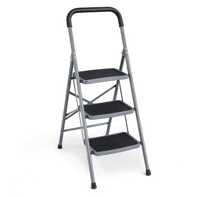 3 Step Ladder, Folding Stools for Adults with Wide Anti-Slip Pedals and Handg...
