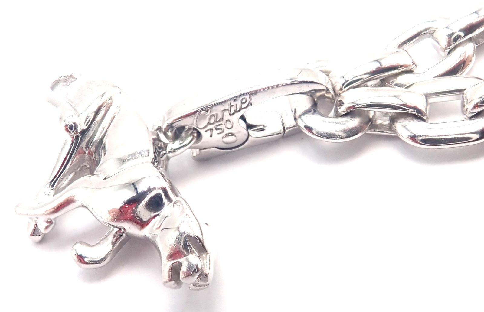 Authentic Cartier 18k White Gold 4 Charm Panther Airplane Love Box Link Bracelet image 10