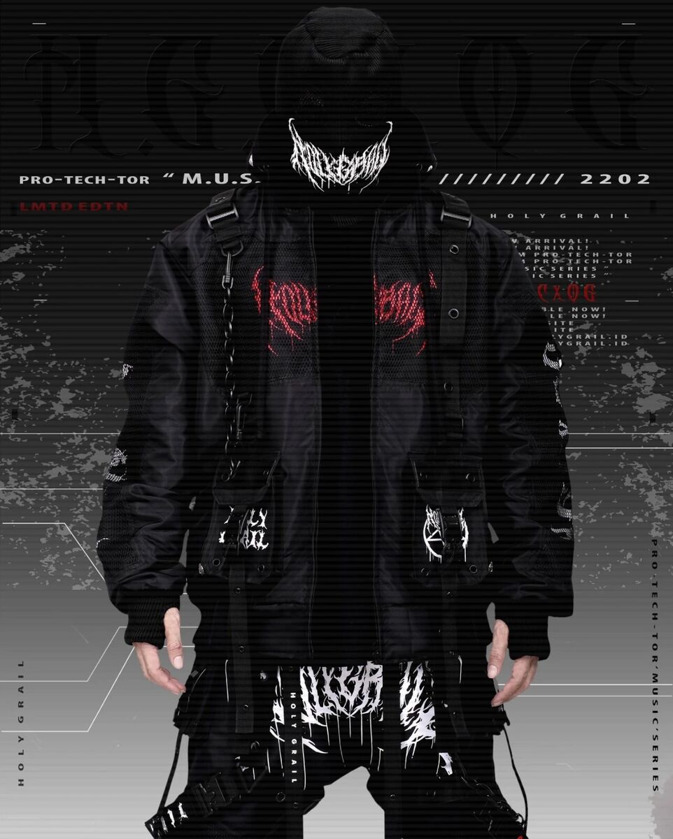 Men's Techwear Black Jacket Hoodie Full Zip Buckle Holygrail Men's Techwear Black Jacket Hoodie Full Zip Buckle Holygrail