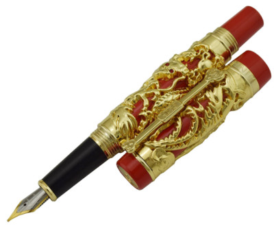 Jinhao Vintage Dragon Tintenroller - Grau-rot, 85 G Schwer | Mit Drachen-Motiv Für Tagebuch & Unterschriften