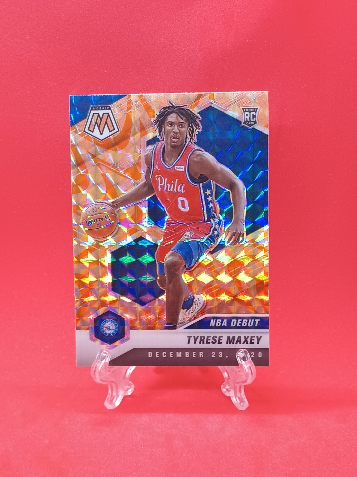 2020-21 Panini Mosaic - NBA Debut Reactive Orange Prizm #263 Tyrese Maxey (RC)