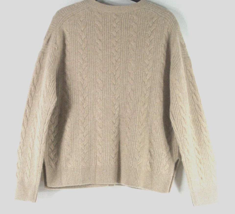 全新 Nordstrom 签名羊绒电缆开衫 米色 尺寸 M #S7279 — 第 3/4 张图片