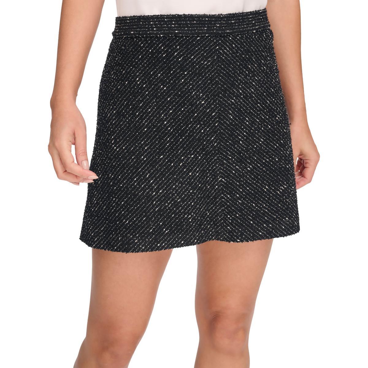 Женская короткая юбка А-силуэта в полоску из ч/Б твида DKNY 10 BHFO 6177