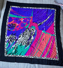 Vintage Jaeger Women  s silk scarf abstract Print Square Purple