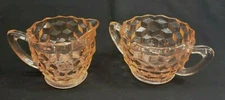 VINTAGE ~ Pink Depression Glass 3D Cube Pattern - Sugar Bowl & Creamer Set