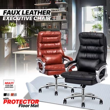 Leather Ergonomic Executive[CHAIR+CARPET PROTECTIVE MAT]Computer Seat w/Cushion