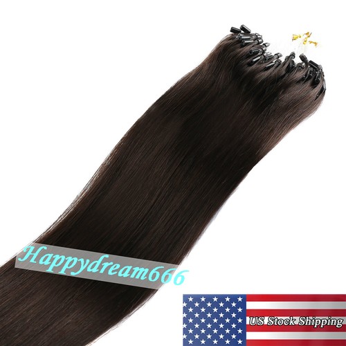 Micro Ring Loop Tip Remy Human Hair Extensions Silky Straight Micro Bead Link US - Picture 24 of 84