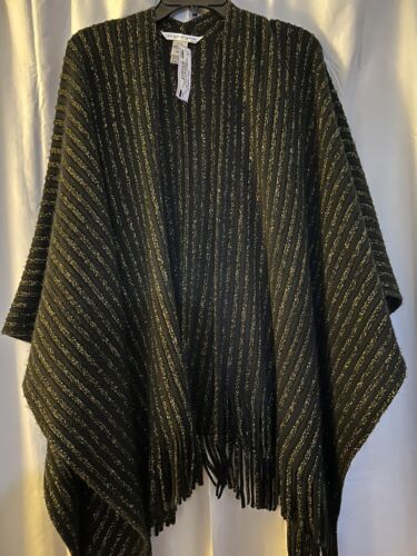 NWT Peter Nygard Womens One Size Sweater Shawl Fringe Black & Gold 1SZ. - Picture 1 of 10