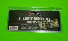 100 REGULAR BILL CURRENCY SLEEVES, 2 MIL THICK, FOR U.S.  OTHER CURRENCY