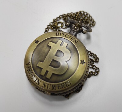 1x BITCOlN Taschenuhr Retro Metall Souvenir Sammlerstück Crypto Krypto Münze BTC