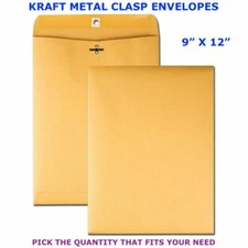 9" x 12" Kraft Metal Clasp Envelope - Heavyweight 28# Gummed - PICK YOUR OWN QTY