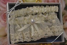 Ivory Lace Pearl Bridal Garter Set- One to Toss and One to Keep