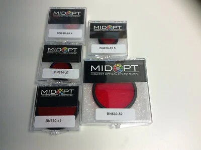 BN630-27 25.5 30.5 49 52 MIDWEST OPTICAL MIDOPT NARROW LIGHT RED BANDPASS FILTER