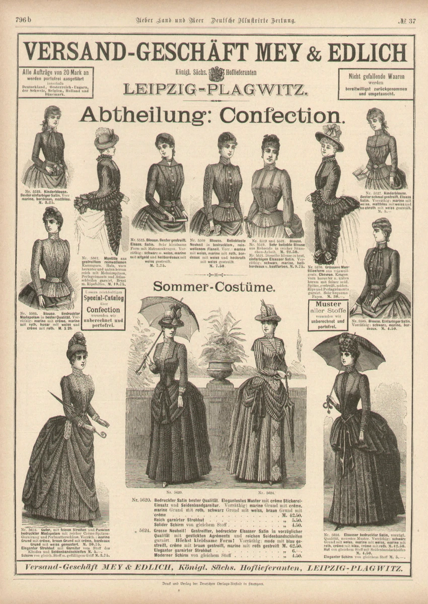 Ladies Summer Dresses Victorian German Vintage 1888 Original