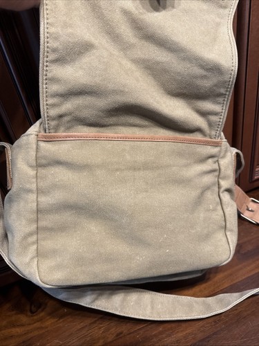 Vintage LL Bean Beige Canvas Leather Buckle Crossbody Shoulder Bag 13 x 3 x 9 in - Picture 14 of 19