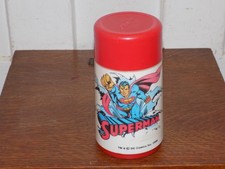 Termo de plástico Superman 1986 vintage con taza y tapa