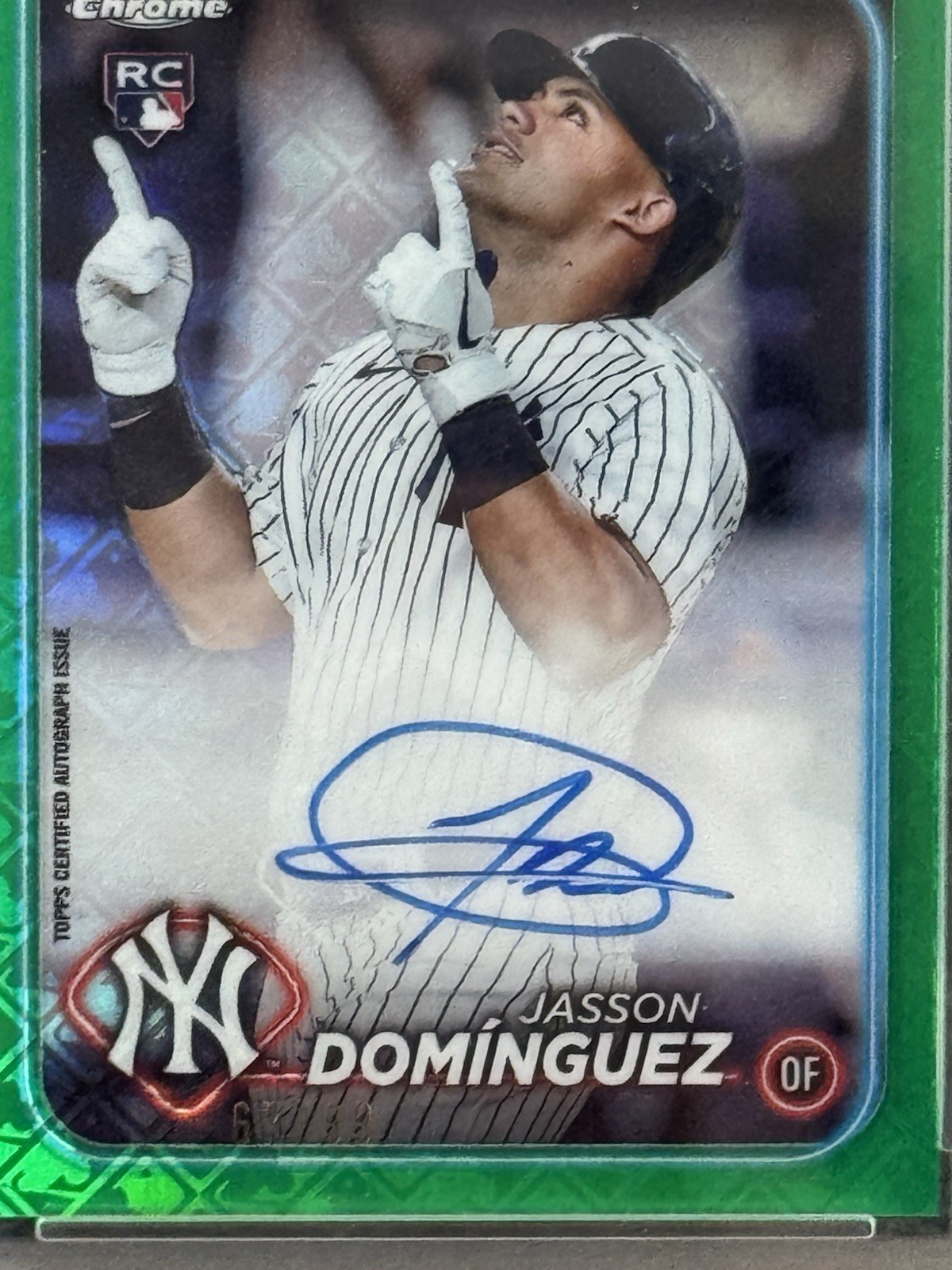 2024 Topps Chrome Logofractor Jasson Dominguez Green Auto /99 PSA 9 RC Yankees view 2
