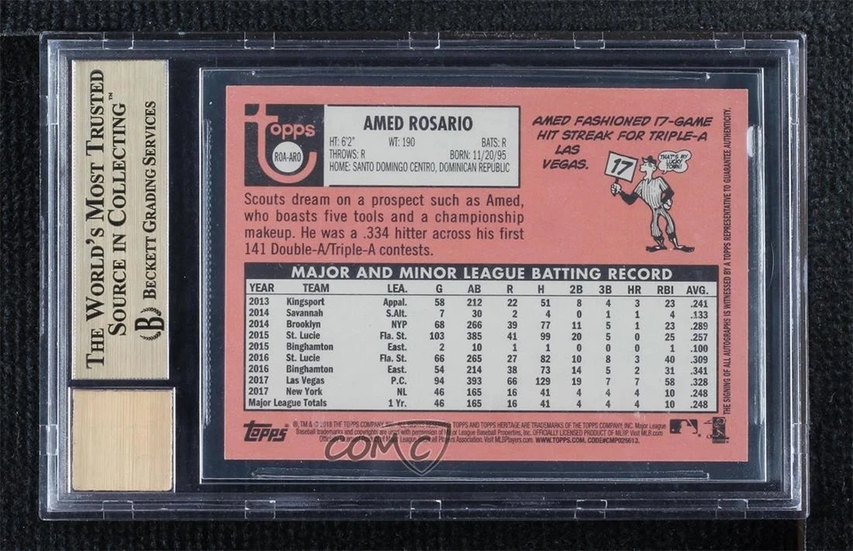 2018 Heritage Special Edition Red Ink /69 Amed Rosario BGS 9.5 Rookie Auto RC - Image 2 of 2