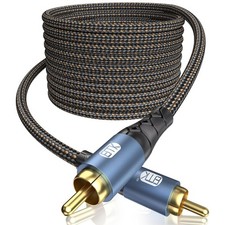 24K Gold-Plated RCA Subwoofer Cable 50ft - Nylon Braided, Double Shielded, Hi-Fi
