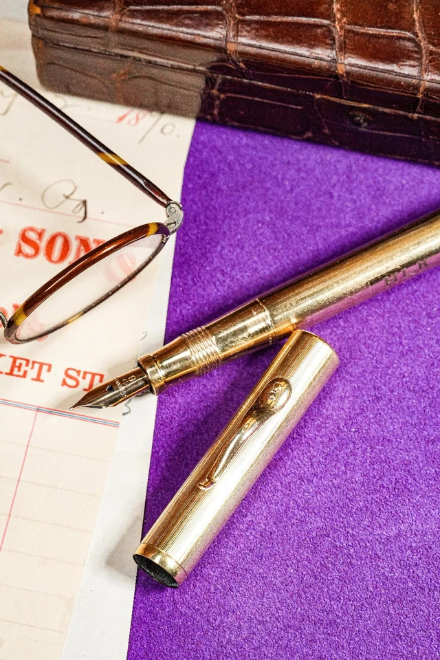 Elegante Art Deco Antiguo 14k Plumín Lleno de Oro Pluma Estilográfica Escritorio Accesorio de Escritura Foto 3 de 4