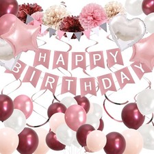 Pink Birthday Decorations for women- Happy Birthday Party Balloons Banner wit...