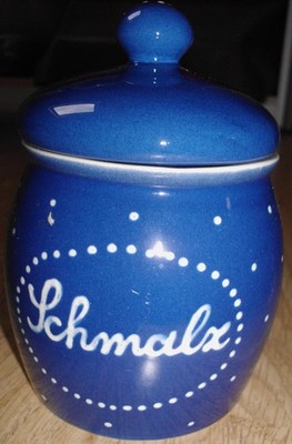 Aufbewahrungstopf ''Schmalz'' Keramik Blau mit weißen Punkten Zach Meißen D: 13cm