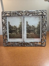 Decorative Metal Photo Frame for Two 4x6 Photos Heavy Silver Tone Free Standing