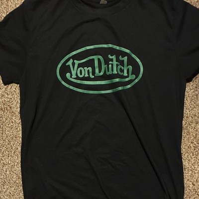  VON DUTCH  Double-Sided Logo Graphic Print Black Men's CrewNeck T-Shirt L